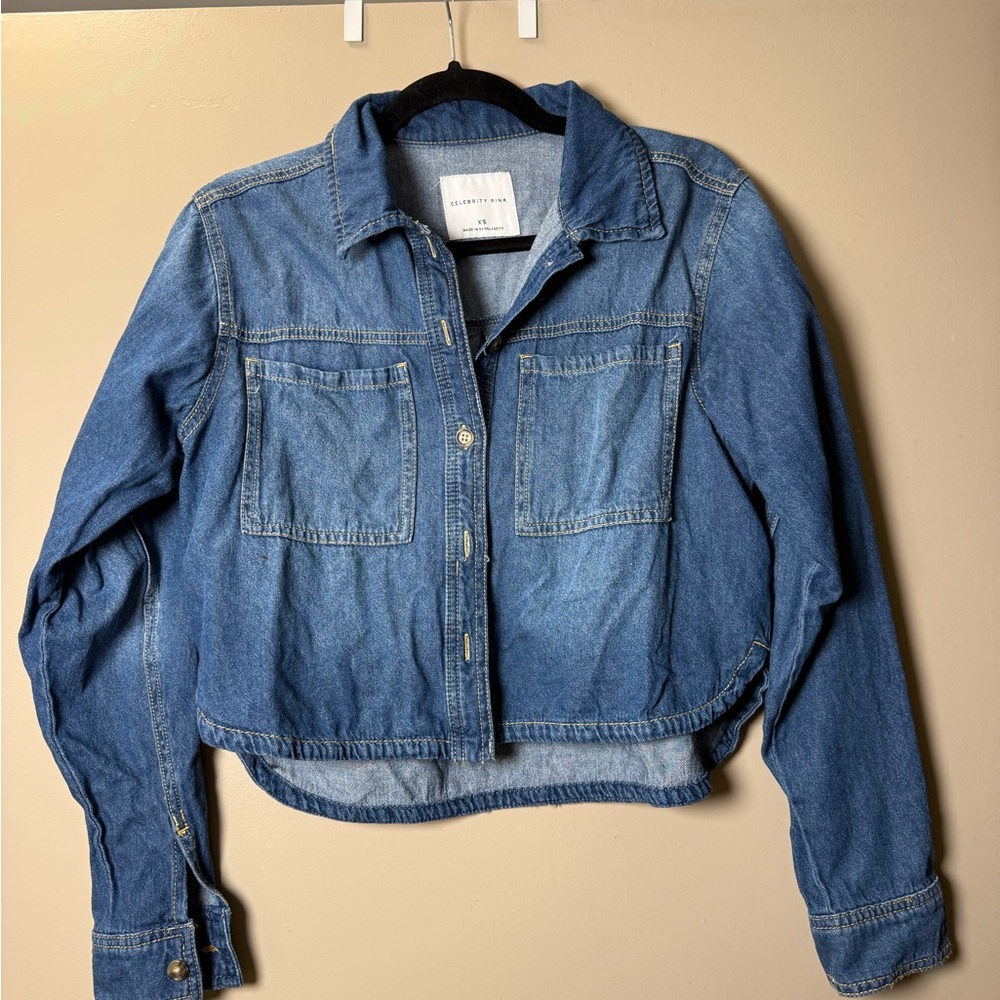 Crop Denim Shirt  - Blue